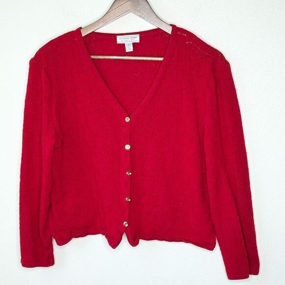 St. John Sport Red Waist Length Wool Blend Cardigan - Women’s US L - Picture 1 of 10